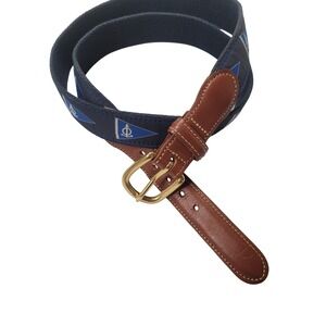 Mens Blue Anchor Nautical Flags Belt Solid Brass Buckle Size 40